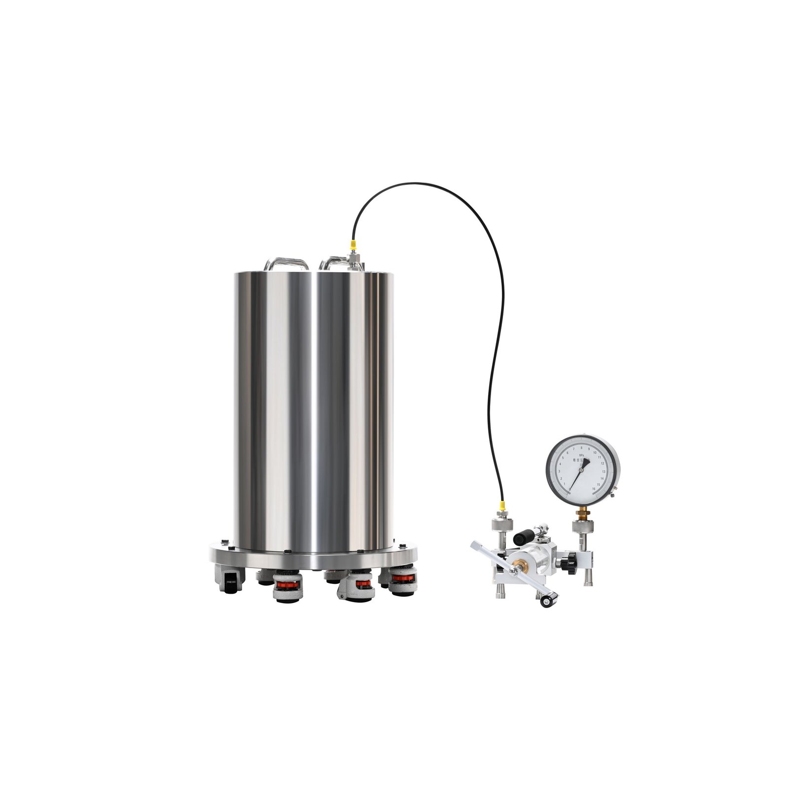 Stainless steel water pressure testing chamber for validating subsea enclosure and connector assemblies before deployment