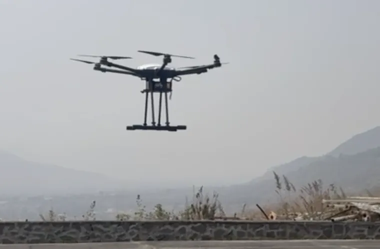Hexacopter in flight during testing